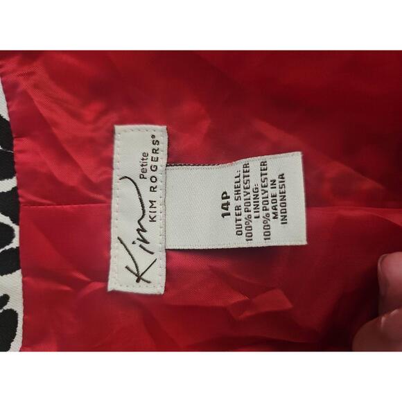 Kim Rogers Open Front Blazer Black White Red Print Petite 14P Jacket - Picture 6 of 9